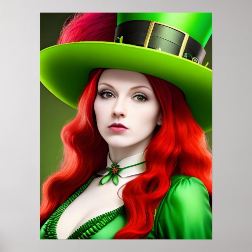 St Patricks Day Woman in Green Tophat Poster
