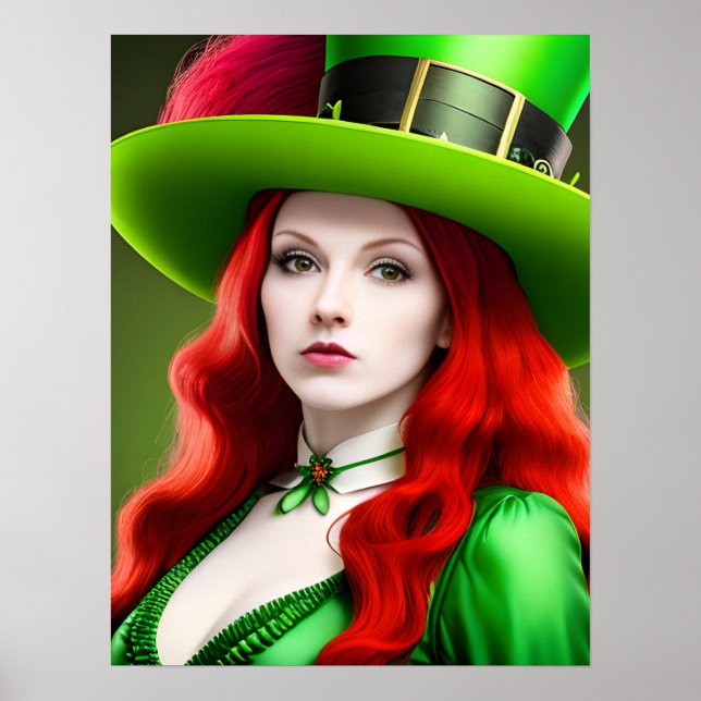 St. Patricks Day Woman in Green Tophat Poster (Front)