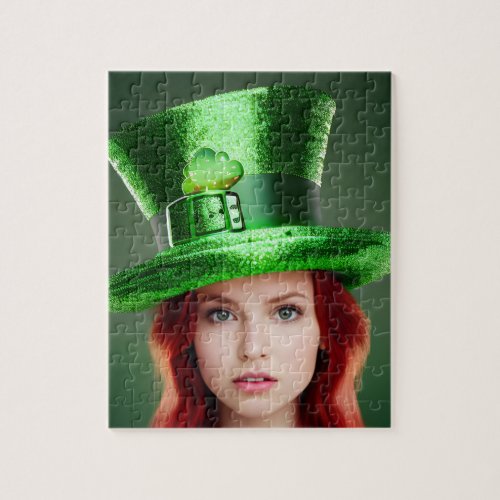St Patricks Day Woman in Tophat Jigsaw Puzzle