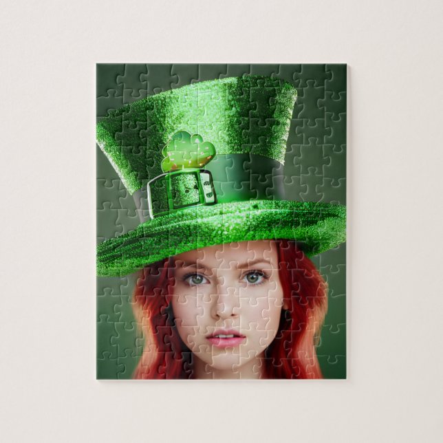 St. Patricks Day Woman in Tophat Jigsaw Puzzle (Vertical)