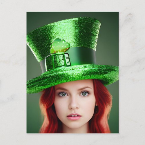 St Patricks Day Woman in Tophat Postcard