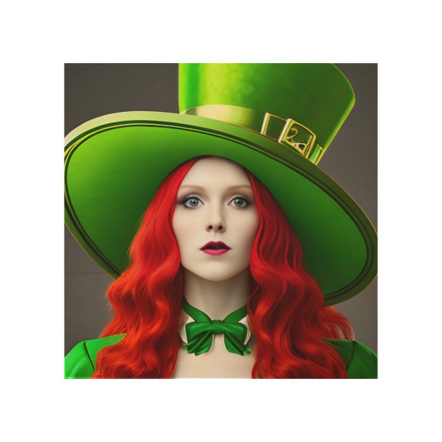 St. Patricks Day Woman Wood Wall Art (Front)