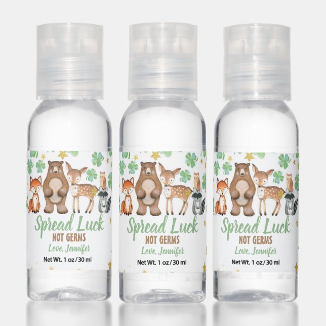 St Patrick's Day Woodland Animals Baby Shower Hand Sanitizer (Set)