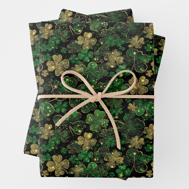 St Patricks Day Wrapping Paper Flat Sheet Set of 3 (In situ)