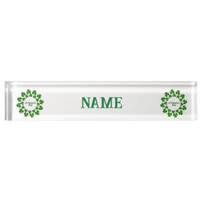 St Patrick's Day Wreath Thunder_Cove Desk Name Plate (Front)