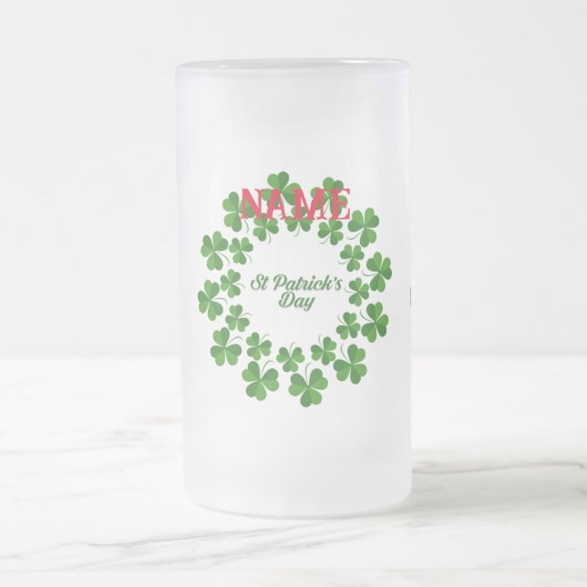 St Patrick's Day Wreath Thunder_Cove Frosted Glass Beer Mug (Center)