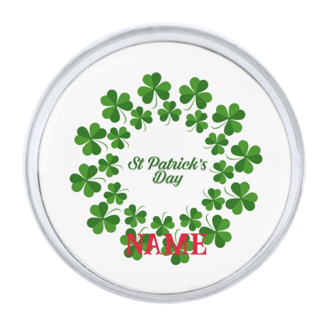 St Patrick's Day Wreath Thunder_Cove  Silver Finish Lapel Pin (Front)