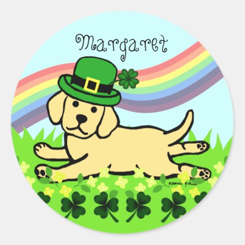 St Patricks Day Yellow Lab Baby Classic Round Sticker