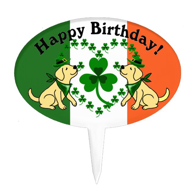 St. Patrick's Day Yellow Lab Birthday Cake Topper (Front)