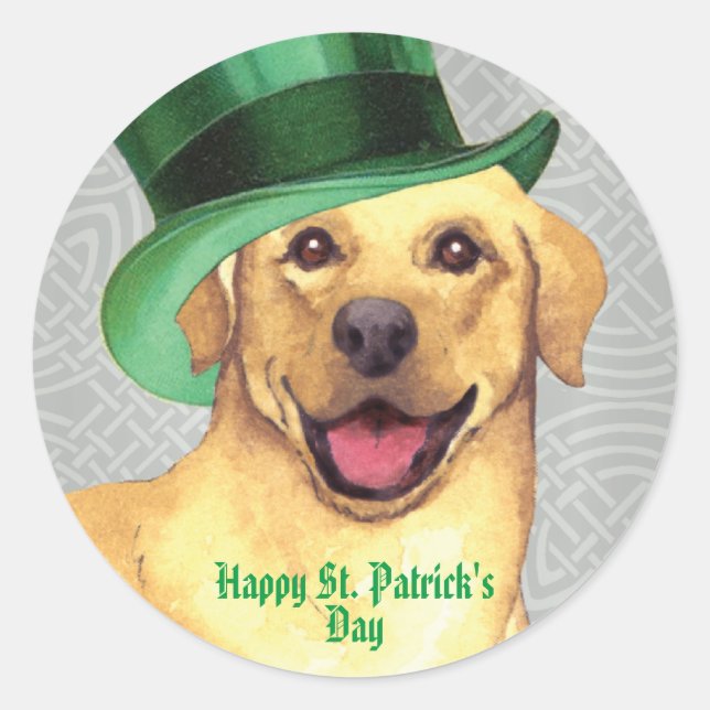 St. Patrick's Day Yellow Lab Classic Round Sticker (Front)
