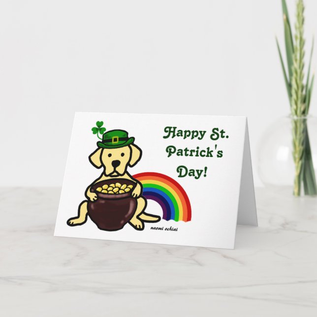 St. Patrick's Day Yellow Lab Rainbow Card (Front)