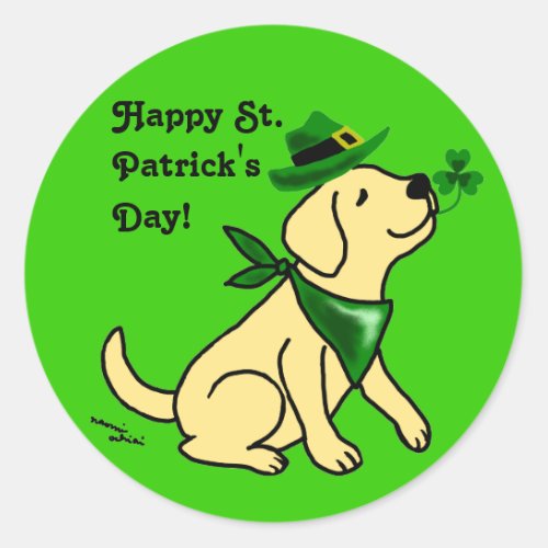 St Patricks Day Yellow Labrador Classic Round Sticker