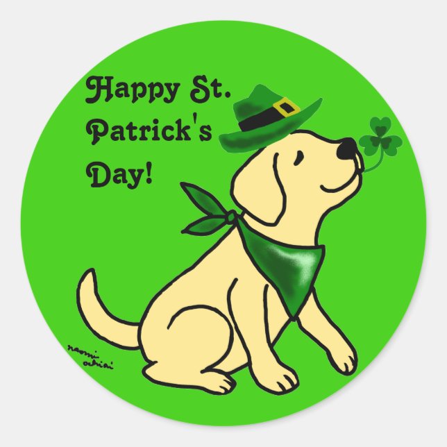St. Patrick's Day Yellow Labrador Classic Round Sticker (Front)