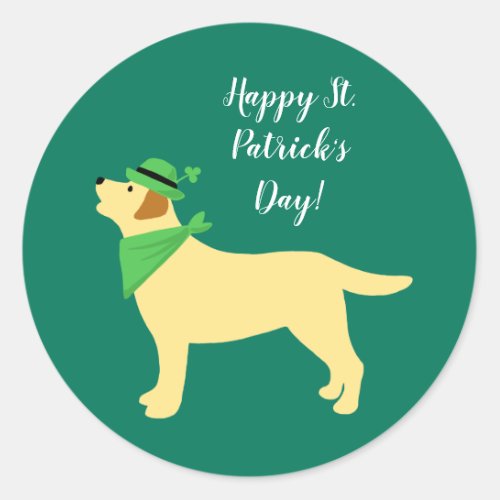 St Patricks Day Yellow Labrador Green Fashion Classic Round Sticker
