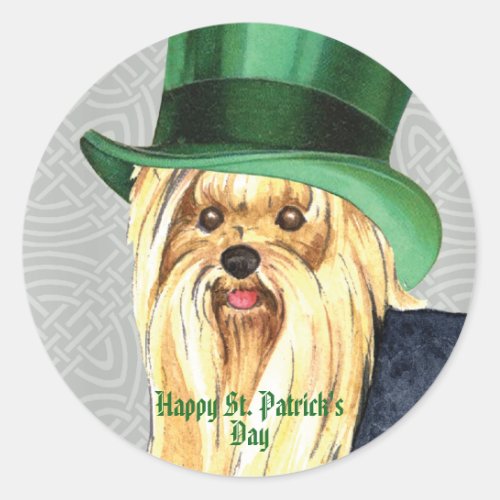 St Patricks Day Yorkie Classic Round Sticker