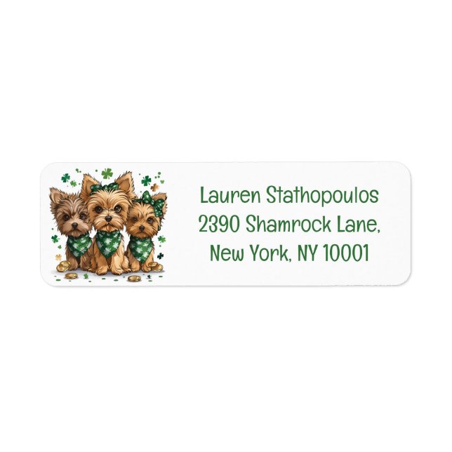 St. Patrick's Day Yorkshire Terrier Dogs Label (Front)