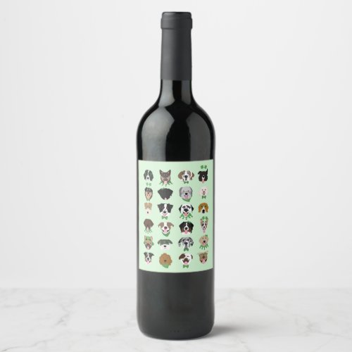 St Patricks Dog Face Pattern Wine Label