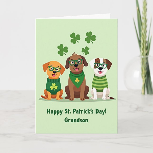 St Patricks Dogs Cartoon Style Card (Front)