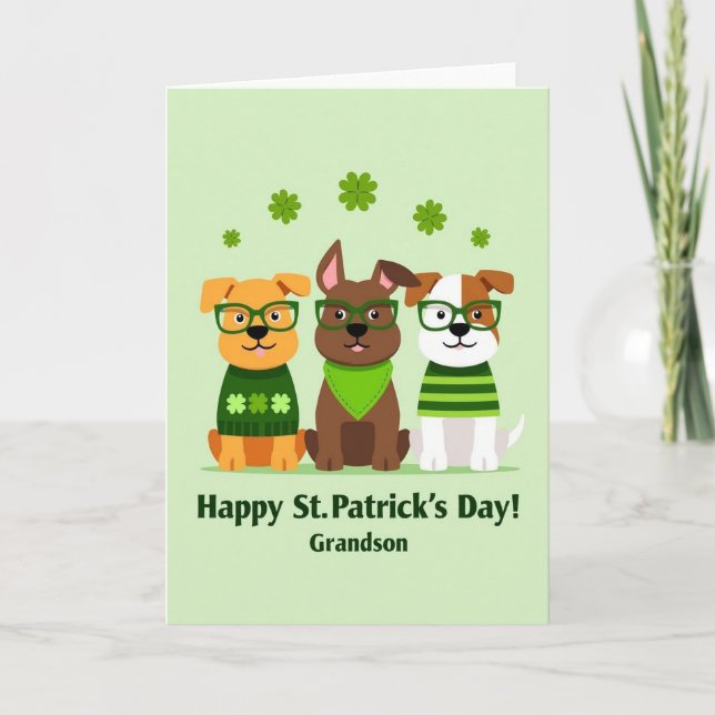 St Patricks Dogs Grandson Card (Front)