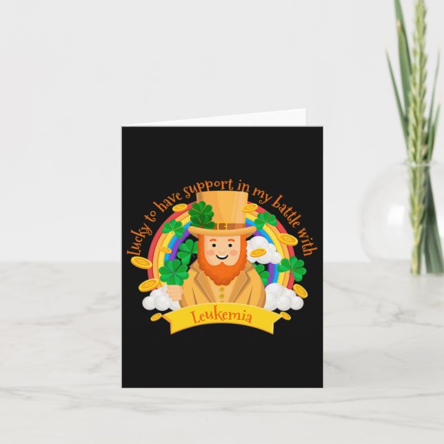 St Patricks Four Leaf Clover Leprechaun Leukemia A Card (Front)