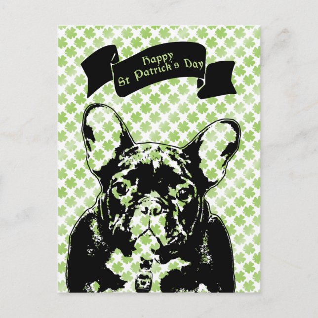 St Patricks French Bulldog Silhouette Postcard (Front)