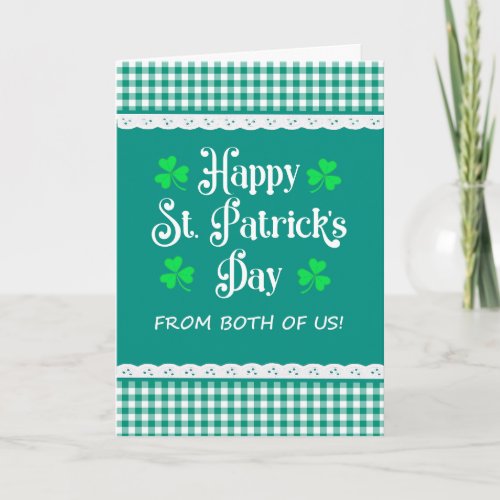 St Patricks From Both of Us Shamrock Green Checks Card