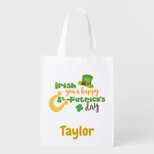 St Patricks Fun Irish Reusable Grocery Bag (Front)
