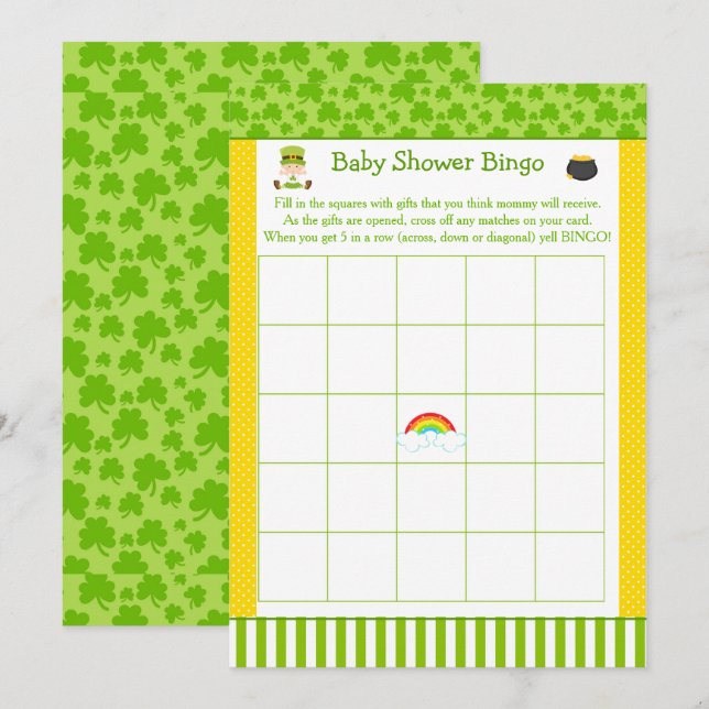 St Patricks Girl Baby Shower Party Bingo Invitation (Front/Back)