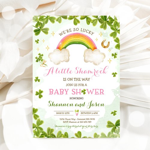 St Patricks Girl Little Shamrock Baby Shower Invitation