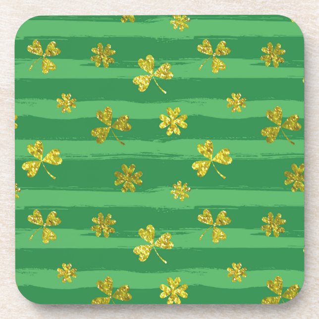 st patricks golden shamrocks beverage coaster (Front)