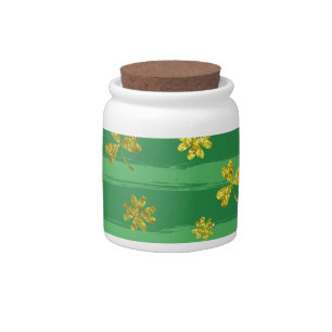 st patricks golden shamrocks candy jar