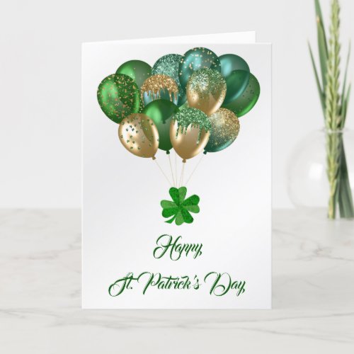 St Patricks Green Balloons Shamrock Holiday Card