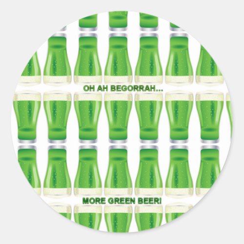 St Patricks Green Beer Pattern Classic Round Sticker