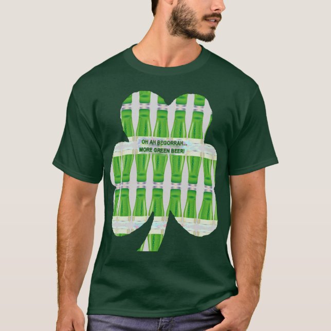 St. Patrick's Green Beer Shamrock Pattern T-Shirt (Front)