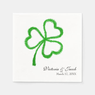 St. Patricks Green Heart Shamrock Wedding Napkins