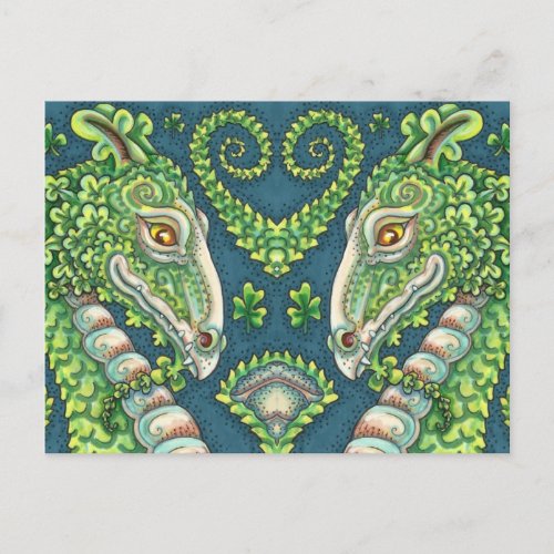 ST PATRICKS GREEN SHAMROCK DRAGON IRISH FANTASY HOLIDAY POSTCARD