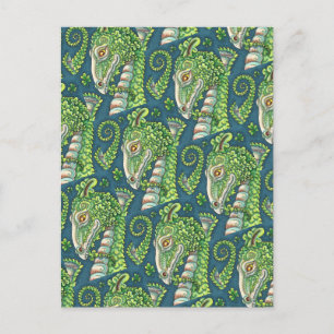 ST. PATRICK'S GREEN SHAMROCK DRAGON, IRISH FANTASY POSTCARD