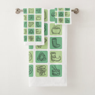 St. Patrick's Hand Drawn Icons ID635 Bath Towel Set