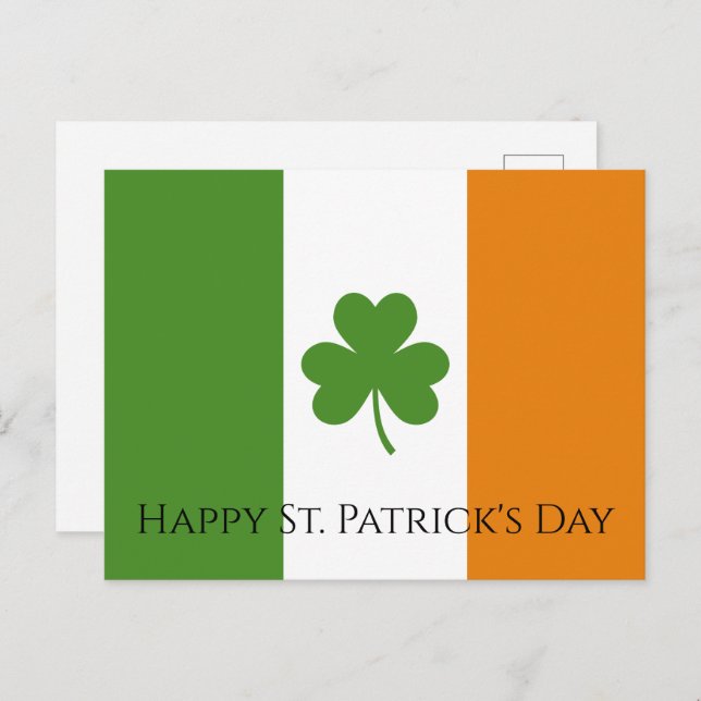 St Patrick's Irish Flag w Shamrock | Personalize Holiday Postcard (Front/Back)