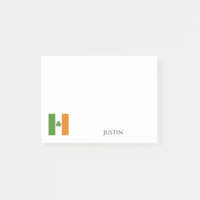 St Patrick's Irish Flag w Shamrock | Personalize Post-it Notes (Front)