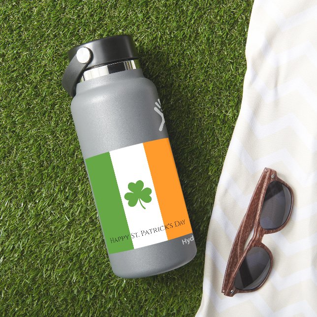St Patrick's Irish Flag w Shamrock | Personalize Sticker (HydroFlask Insitu)