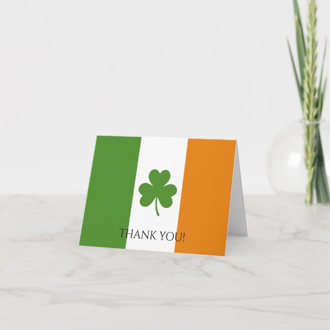 St Patrick's Irish Flag w Shamrock | Personalize Thank You Card (Front)