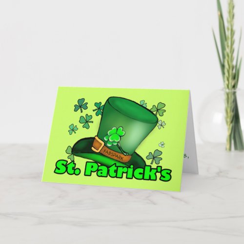 St Patricks irish green lucky Hat and shamrocks Card