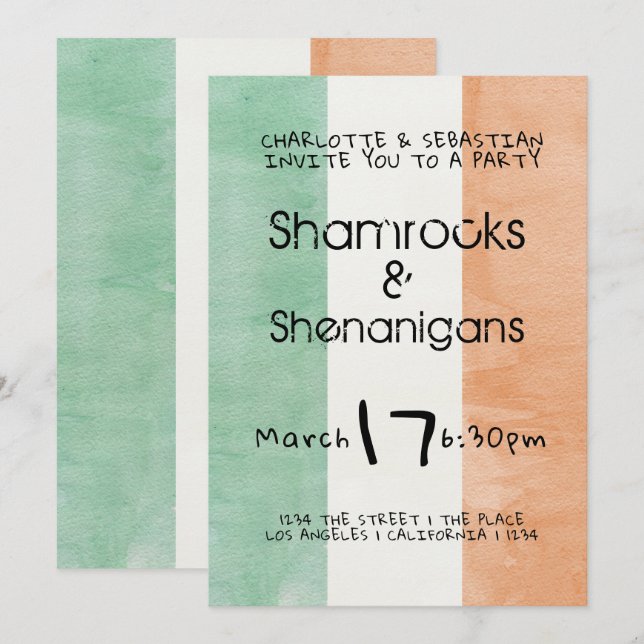 St Patricks Irish Shamrocks Shenanigans Watercolor Invitation (Front/Back)