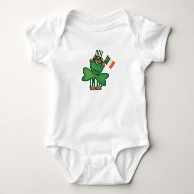 St. Patrick's Kiss Me Irish Teddy Bear Baby Romper (Front)