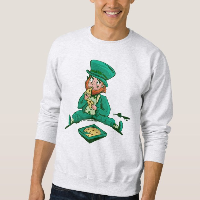 st patricks leprechaun pizza sweatshirt (Front)