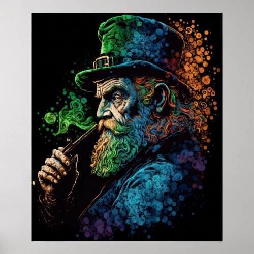 St Patricks Leprechaun Smoking Pipe Ai Art Poster
