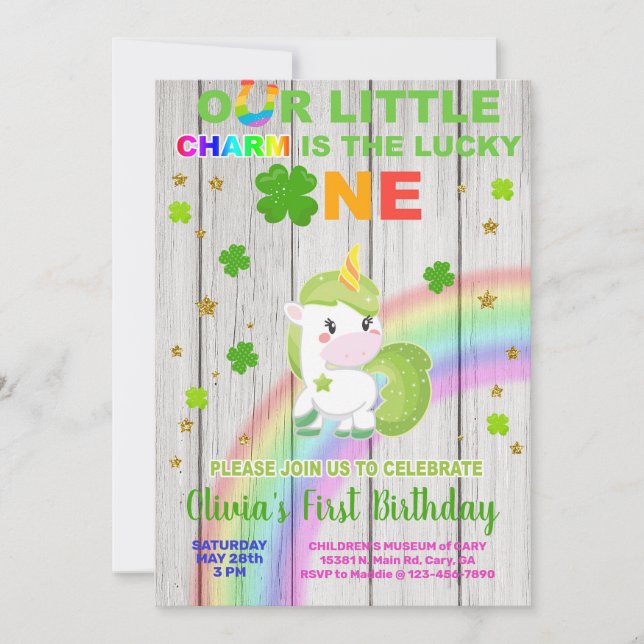 St. Patrick's little charm birthday party invite. Invitation (Front)