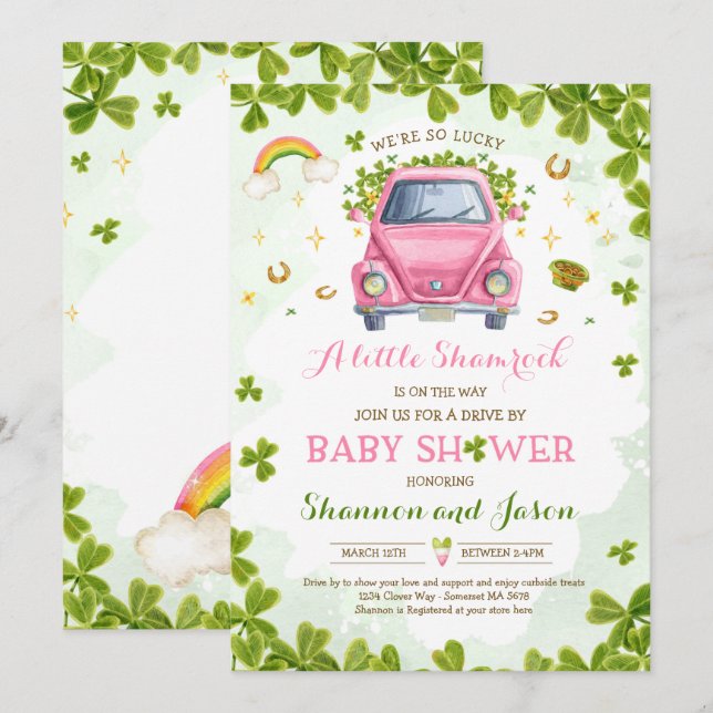 St Patrick's Little Shamrock Drive By Baby Shower Invitation (Front/Back)
