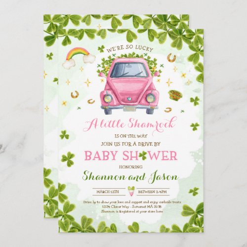 St Patricks Little Shamrock Drive By Baby Shower Invitation